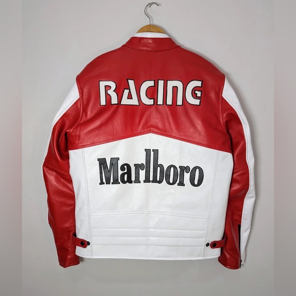 New 100% Genuine Leather Authentic Marlboro Racing Jacket Small Pads F1 NASCAR - Picture 3 of 3